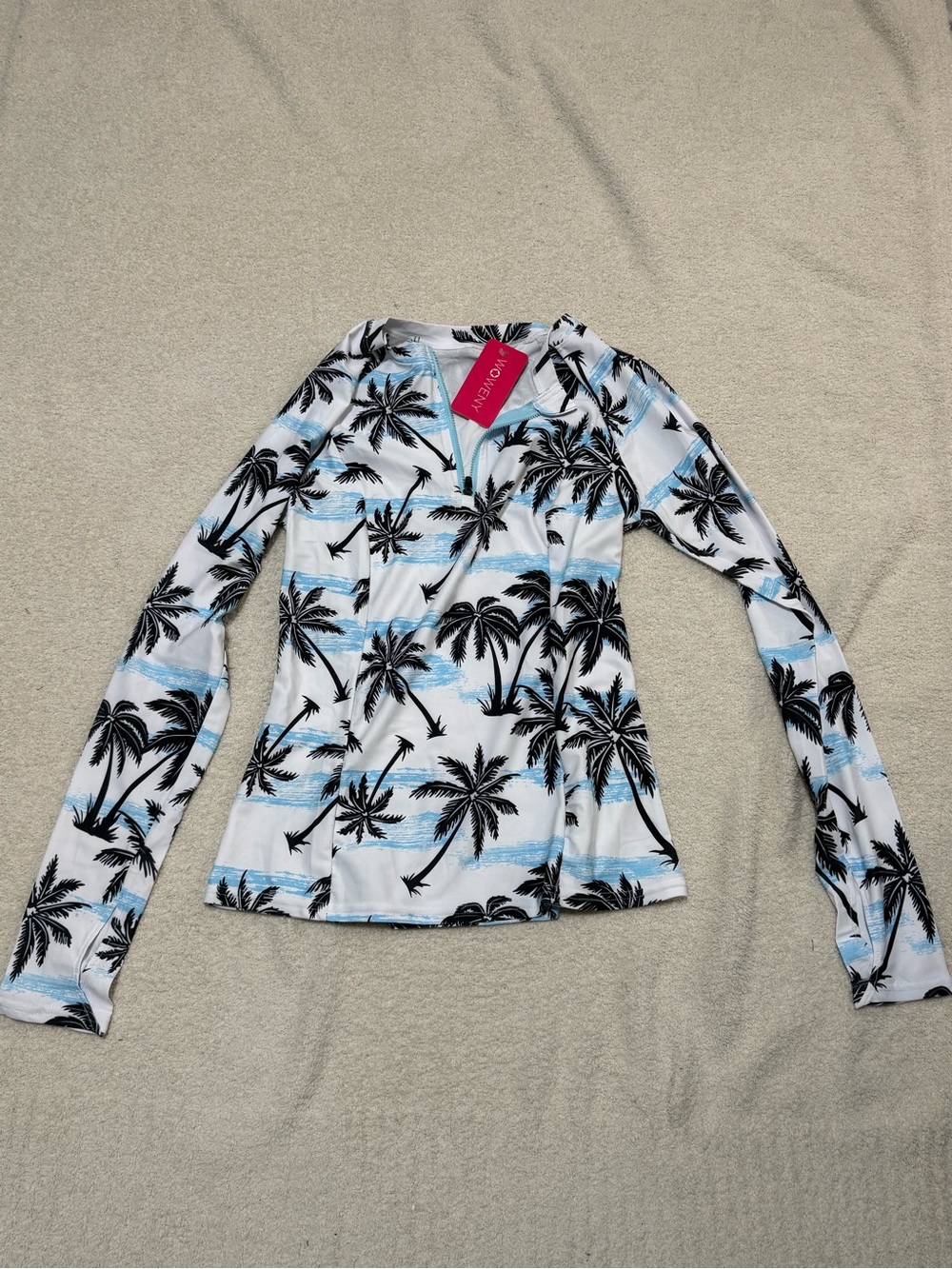 Venus Long-Sleeve Palm Print Rash Guard - White & Blue